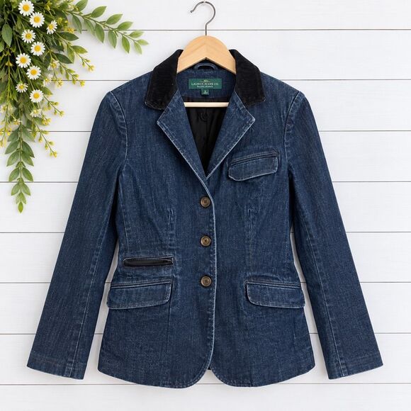 Lauren Ralph Lauren Jackets & Blazers - LRL Lauren Ralph Lauren denim blazer corduroy collar size 8